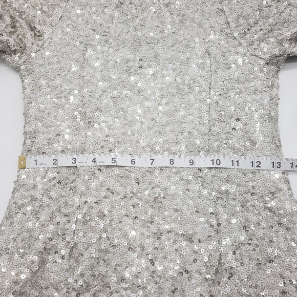 Free People Women US 6 champagne all over sequin dress Party Girl mini side zip - Picture 13 of 15